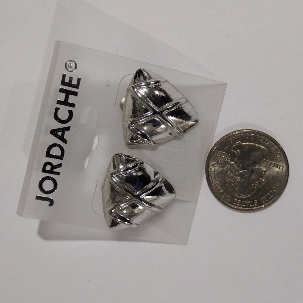 ✨  Jordache Silver tone Quilted Triangle Shape Post Earrings - Bold & Elegant - Picture 6 of 7